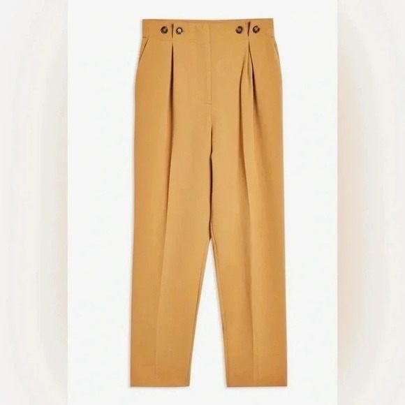Topshop Betty Peg Trousers High Waisted Cropped Paperbag Pants Tan Camel Size 4 - Picture 4 of 16